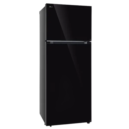 Large black top-freezer refrigerator