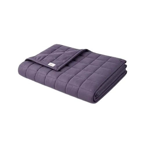 Folded grey quilted weighted blanket